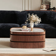 34.7'' Modern Solid Wood Coffee Table with Marble Top Hidden Storage Rounded Minimalist Design